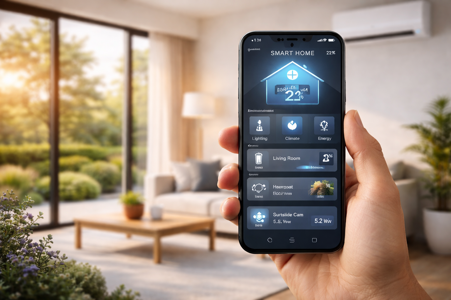 Casa inteligente com controlo digital de energia e equipamentos