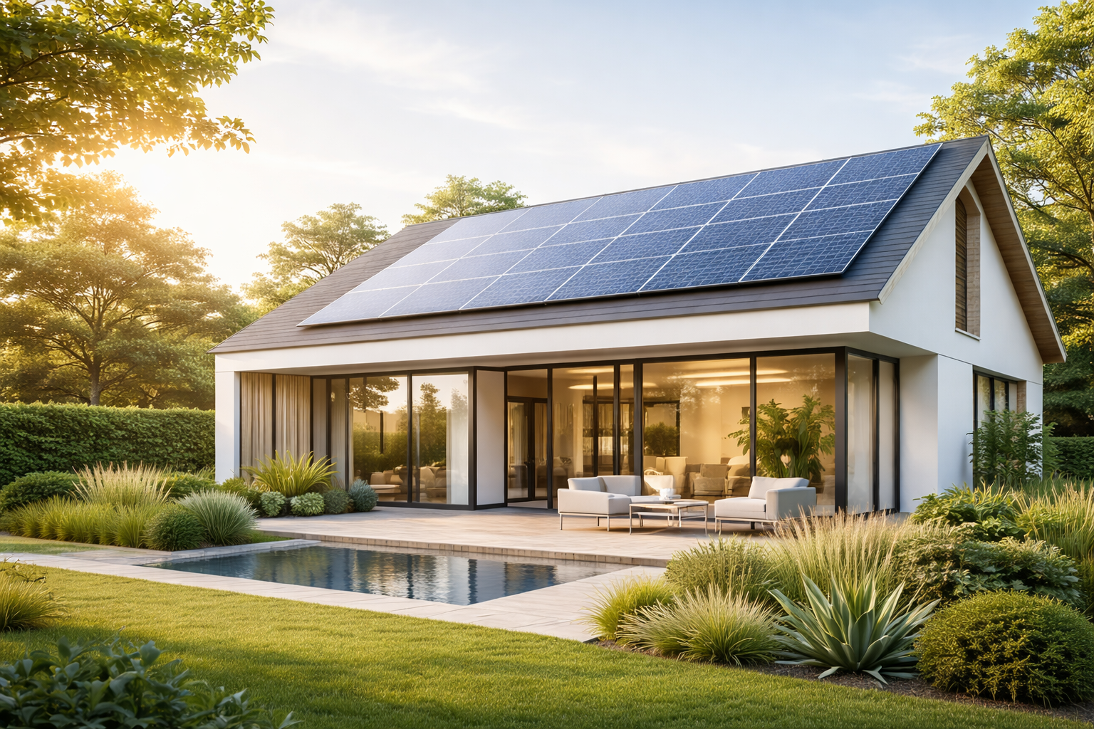 Moradia moderna com painéis solares instalada pela TROPIKAL